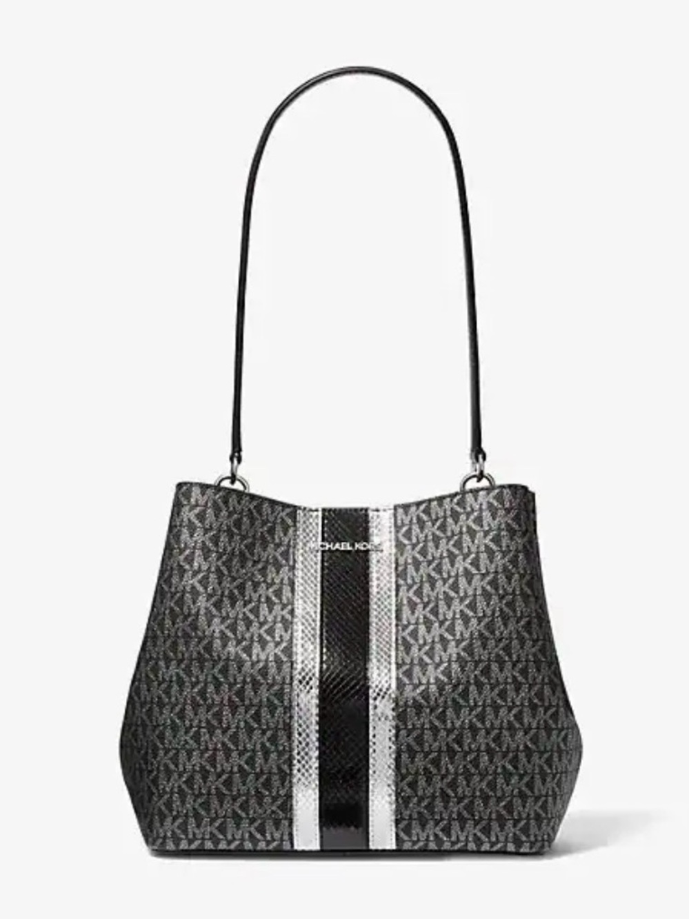 Michael Kors Logo Jacquard Tote in Black & Silver